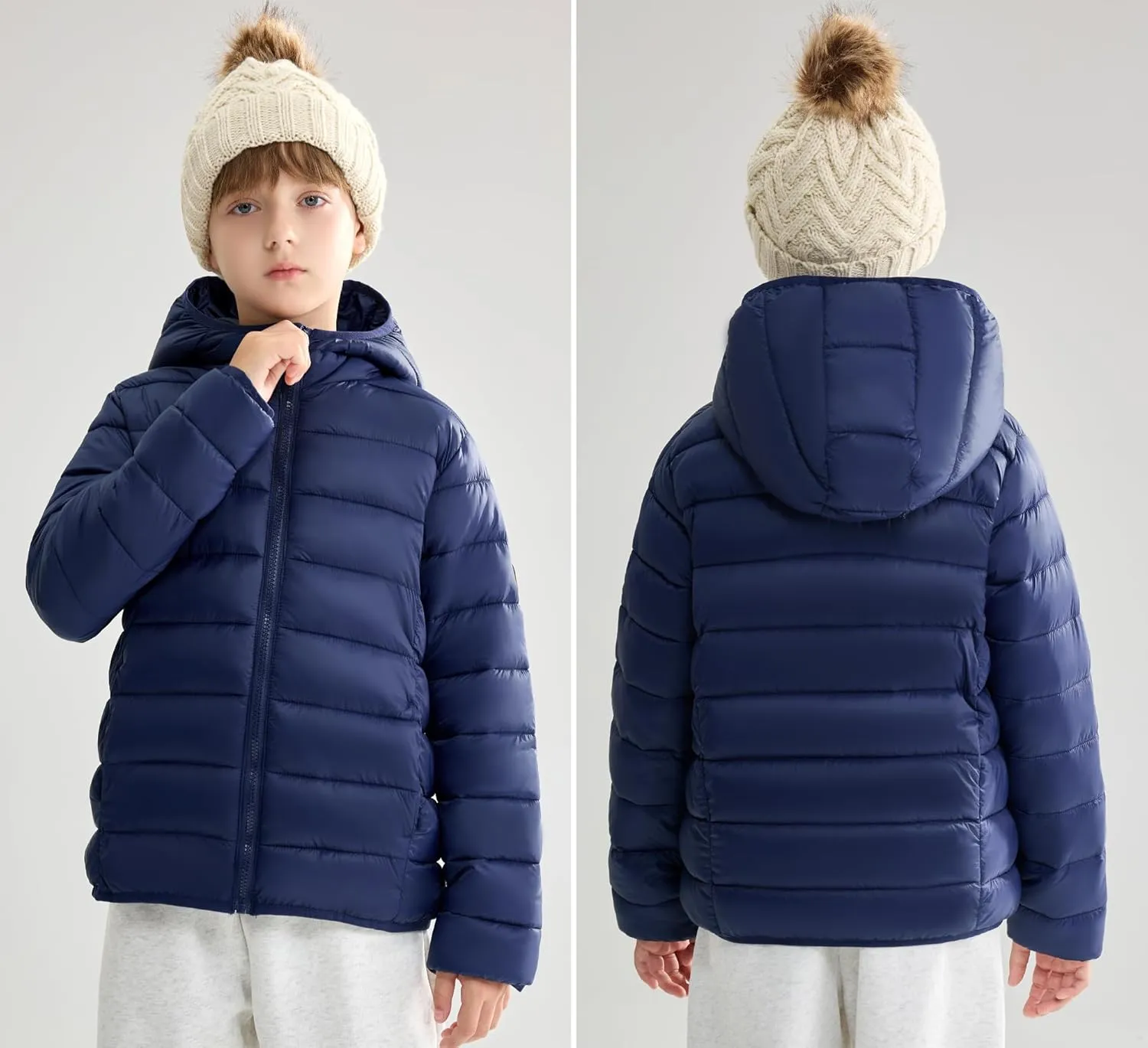 maoo garden Girls Boys Winter Puffer Jacket Big Kids Faux-Down Lightweight Packable Water-Resistant Coat