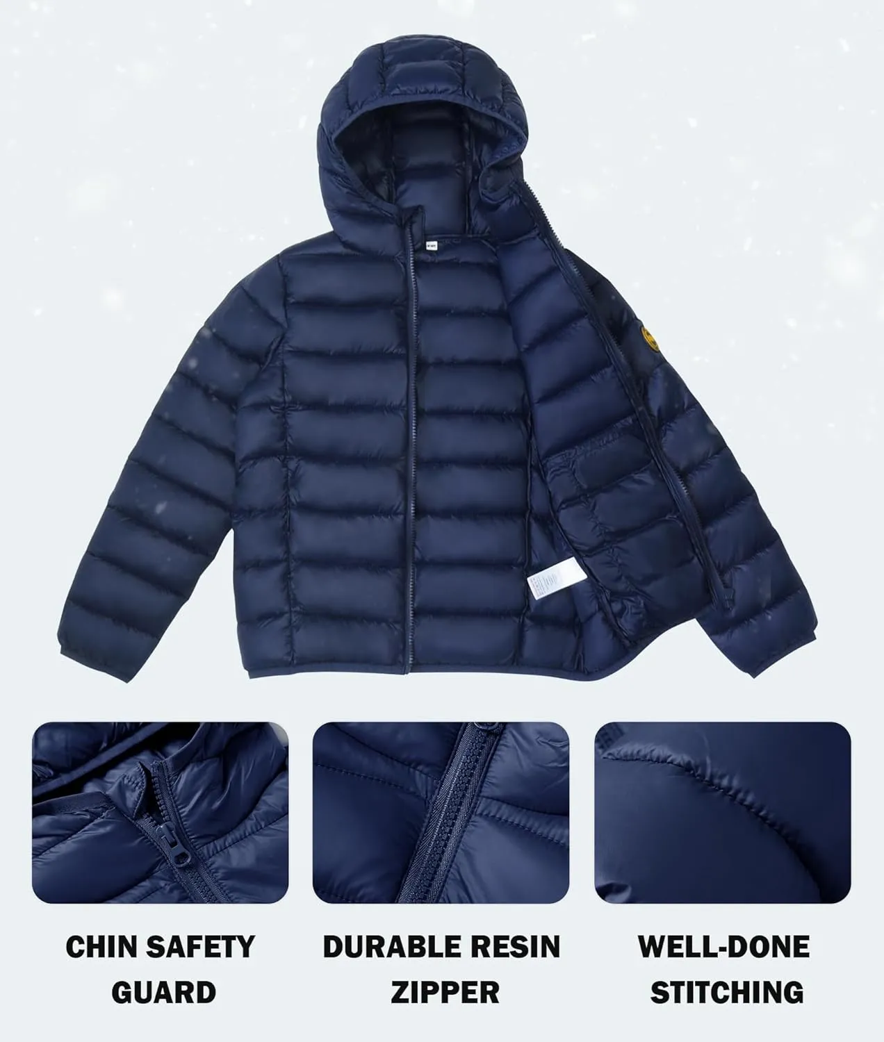 maoo garden Girls Boys Winter Puffer Jacket Big Kids Faux-Down Lightweight Packable Water-Resistant Coat