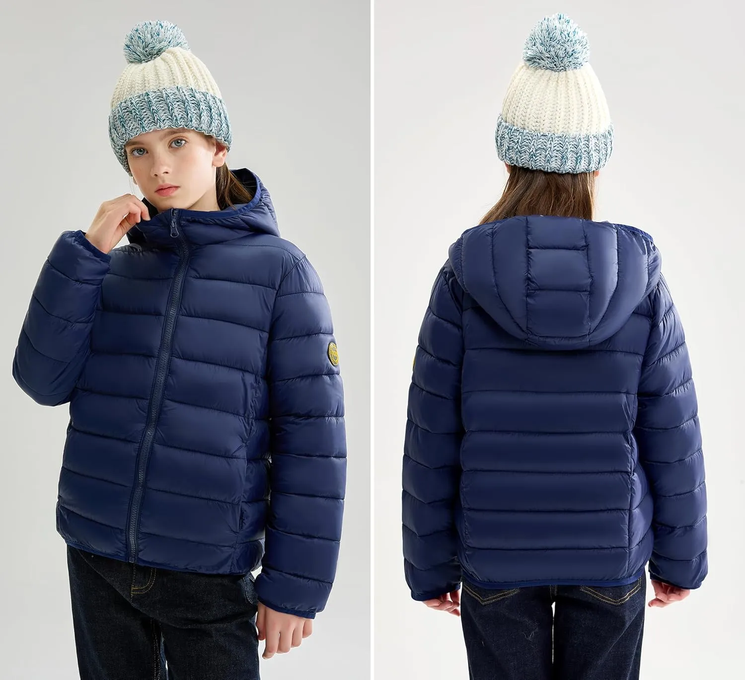maoo garden Girls Boys Winter Puffer Jacket Big Kids Faux-Down Lightweight Packable Water-Resistant Coat