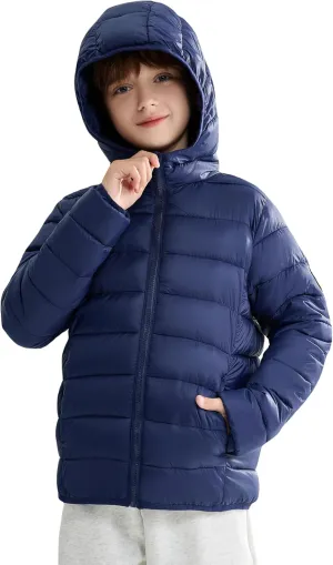 maoo garden Girls Boys Winter Puffer Jacket Big Kids Faux-Down Lightweight Packable Water-Resistant Coat