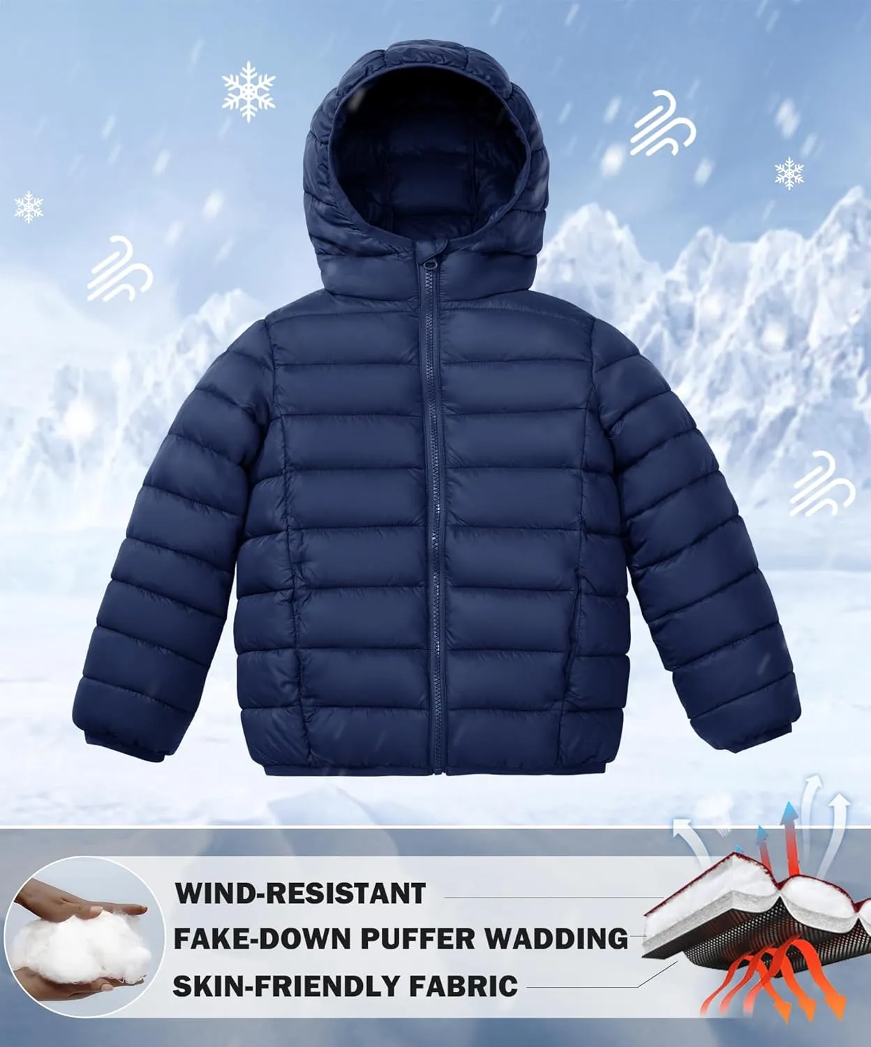 maoo garden Girls Boys Winter Puffer Jacket Big Kids Faux-Down Lightweight Packable Water-Resistant Coat