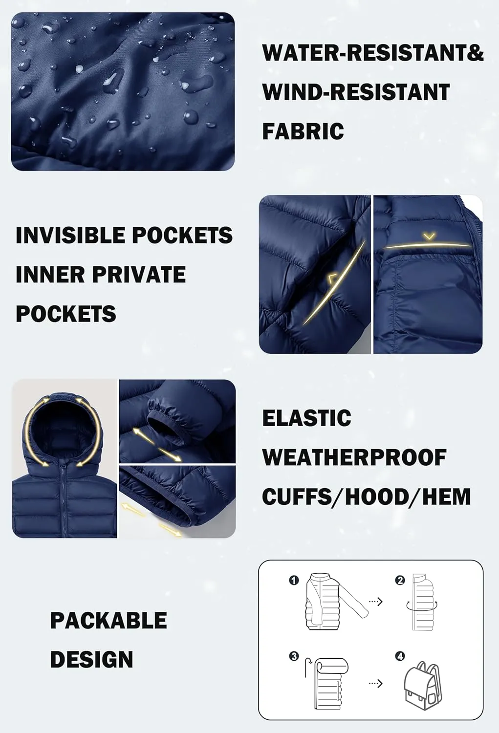 maoo garden Girls Boys Winter Puffer Jacket Big Kids Faux-Down Lightweight Packable Water-Resistant Coat