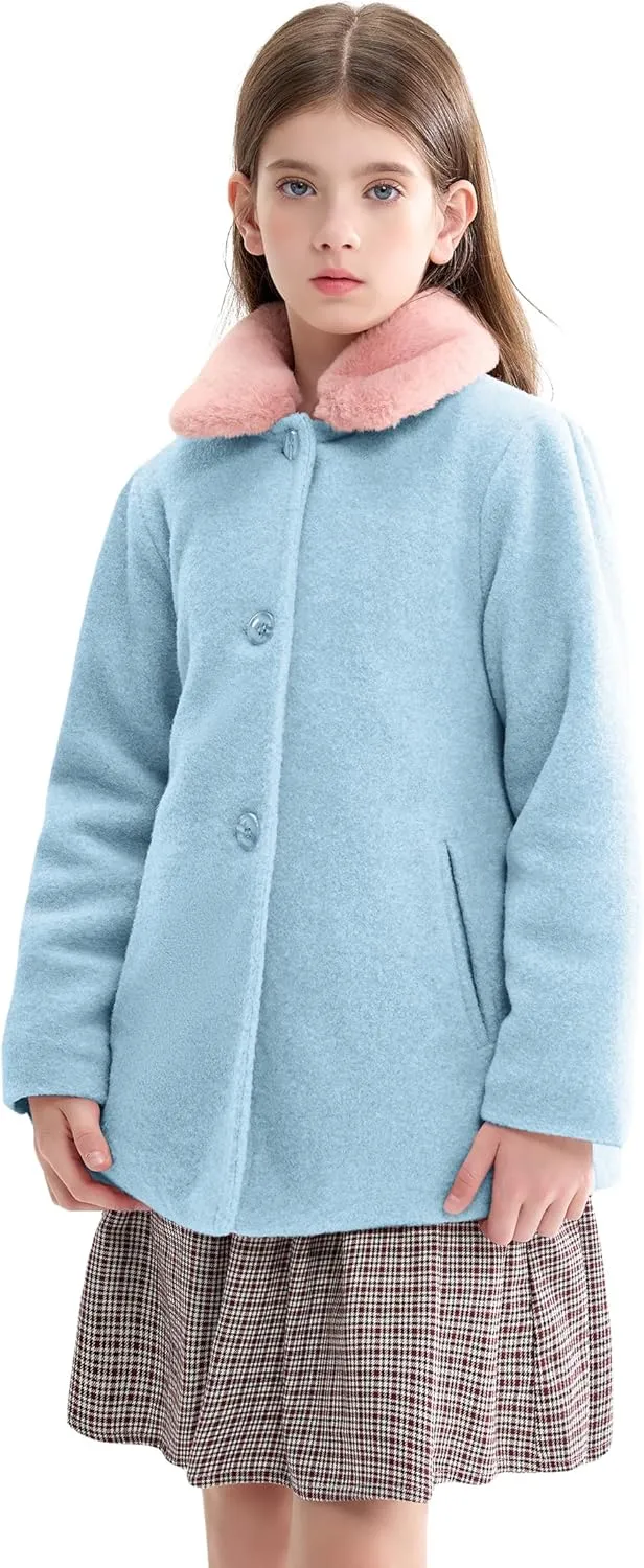 maoo garden Girls Winter Wool Peacoat Little Girls Fur Collar Dress Coat Quilted Jacket