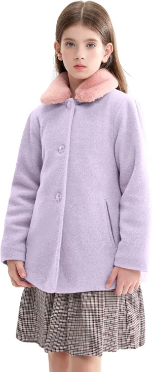 maoo garden Girls Winter Wool Peacoat Little Girls Fur Collar Dress Coat Quilted Jacket