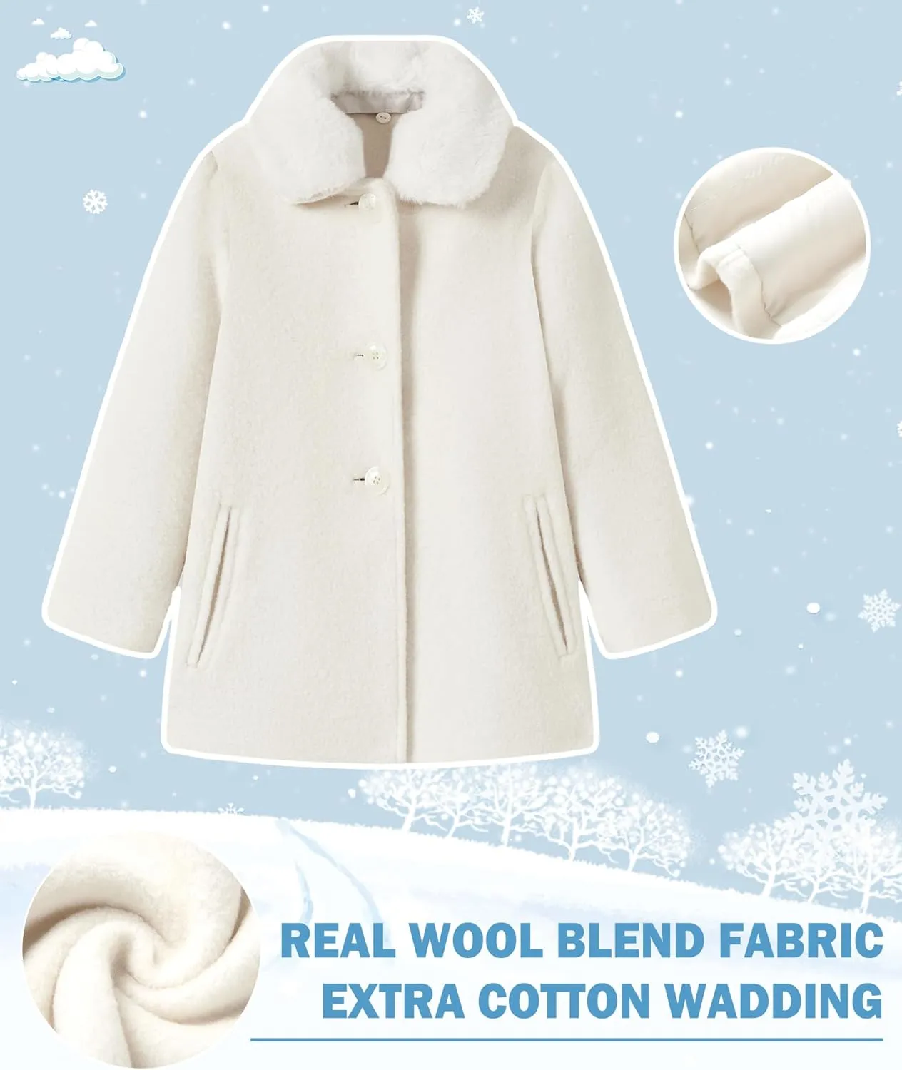 maoo garden Girls Winter Wool Peacoat Little Girls Fur Collar Dress Coat Quilted Jacket