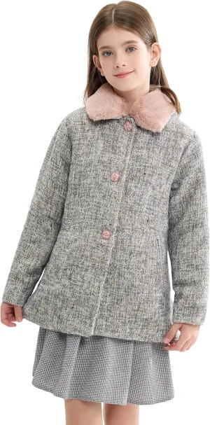 maoo garden Girls Winter Wool Peacoat Little Girls Fur Collar Dress Coat Quilted Jacket