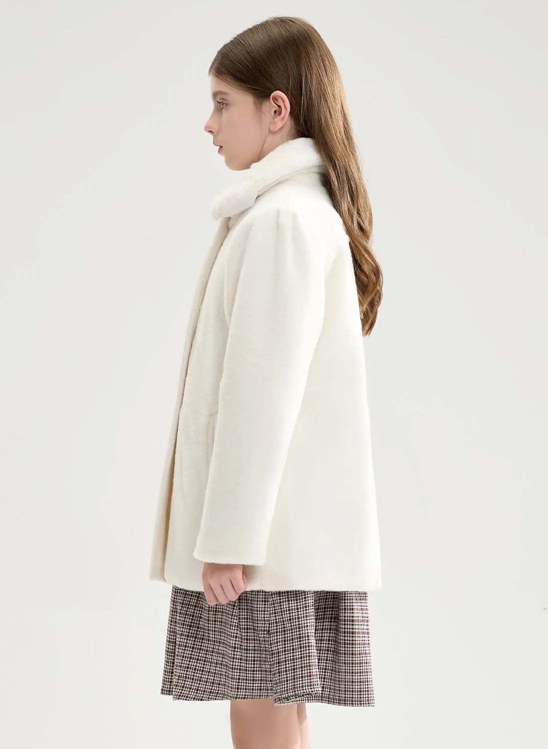 maoo garden Girls Winter Wool Peacoat Little Girls Fur Collar Dress Coat Quilted Jacket