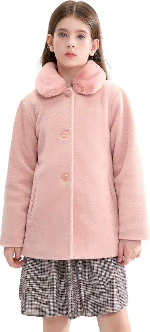 maoo garden Girls Winter Wool Peacoat Little Girls Fur Collar Dress Coat Quilted Jacket