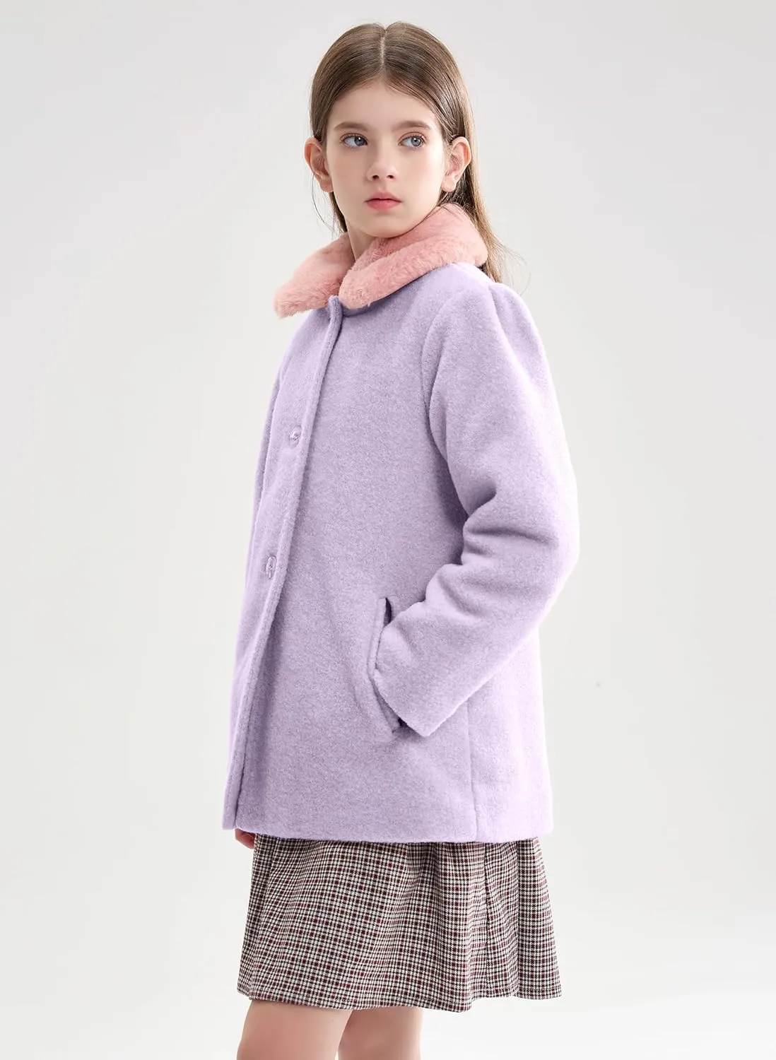 maoo garden Girls Winter Wool Peacoat Little Girls Fur Collar Dress Coat Quilted Jacket