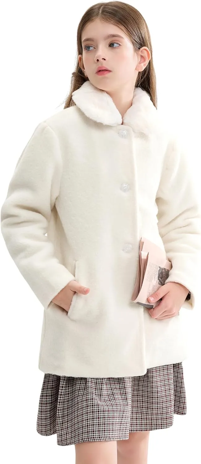 maoo garden Girls Winter Wool Peacoat Little Girls Fur Collar Dress Coat Quilted Jacket