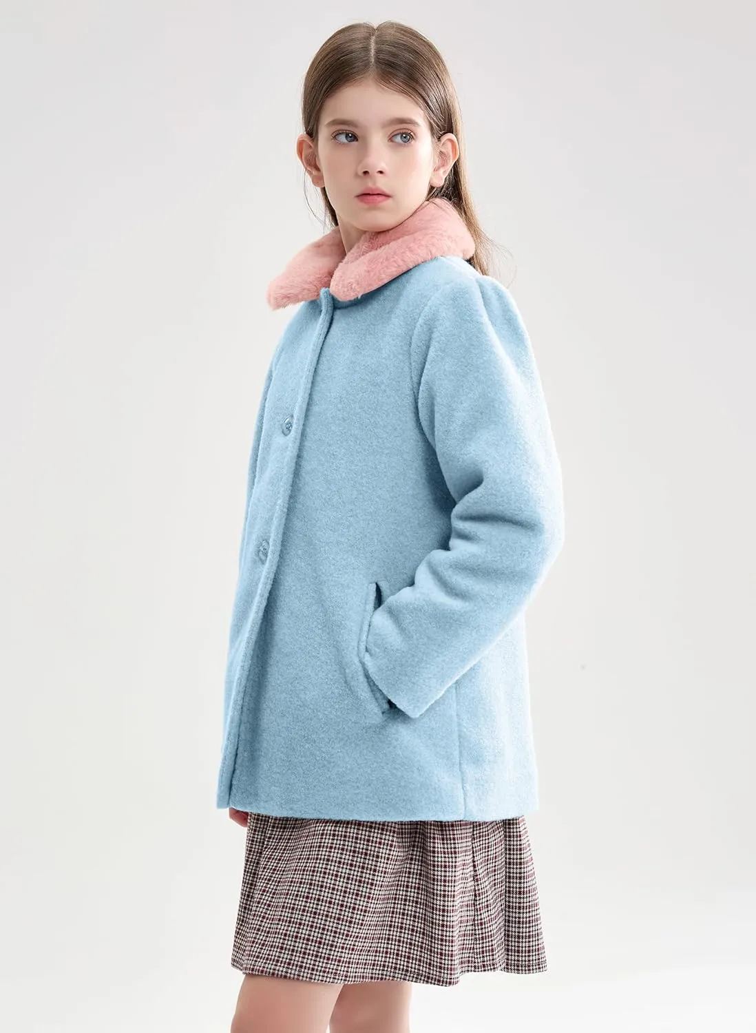 maoo garden Girls Winter Wool Peacoat Little Girls Fur Collar Dress Coat Quilted Jacket
