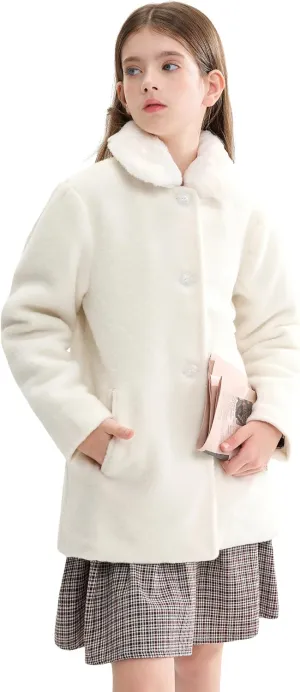 maoo garden Girls Winter Wool Peacoat Little Girls Fur Collar Dress Coat Quilted Jacket