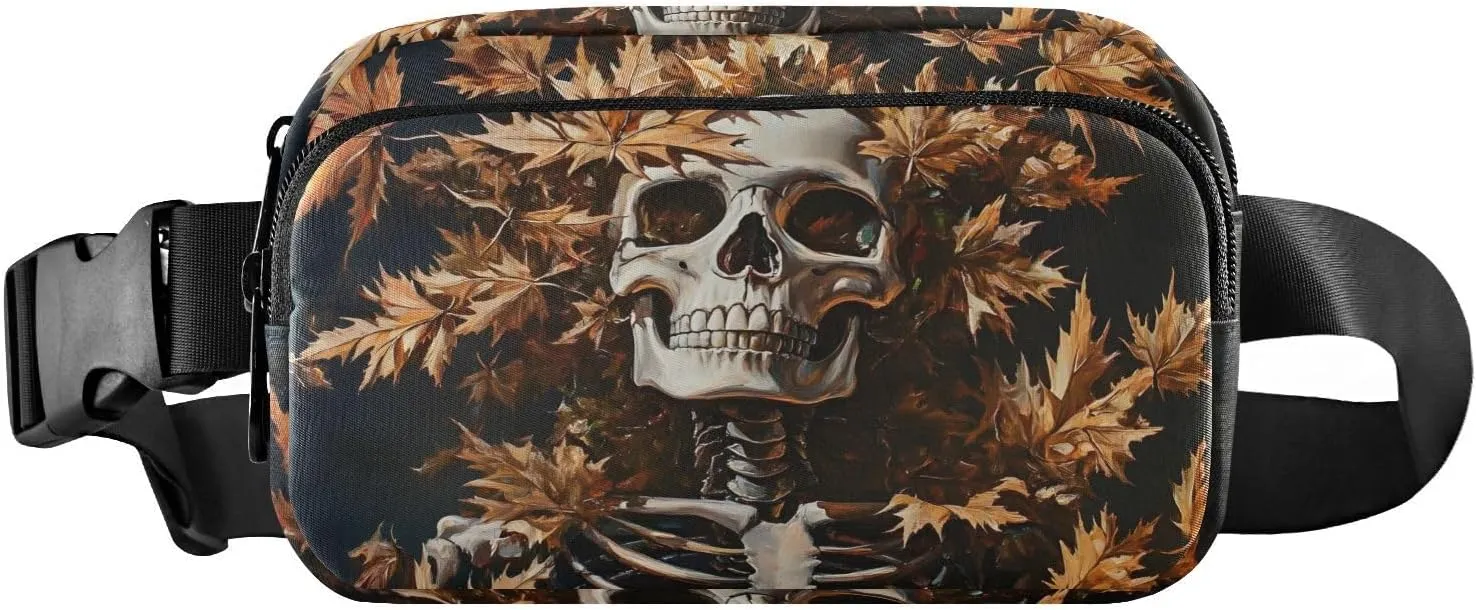 Maple Skull Fanny Pack Water Resistant Waist Pack Sling Bag Purse for Women Men Travel Hiking
