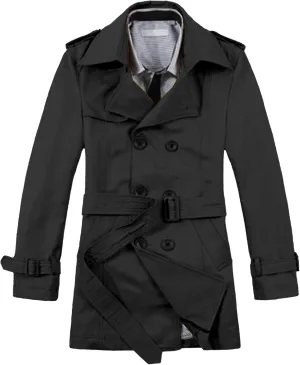 Men Classic Wool Length Jacket Double Breasted Slim Fit Trench Coat Mid Long Casual Business Peacoat