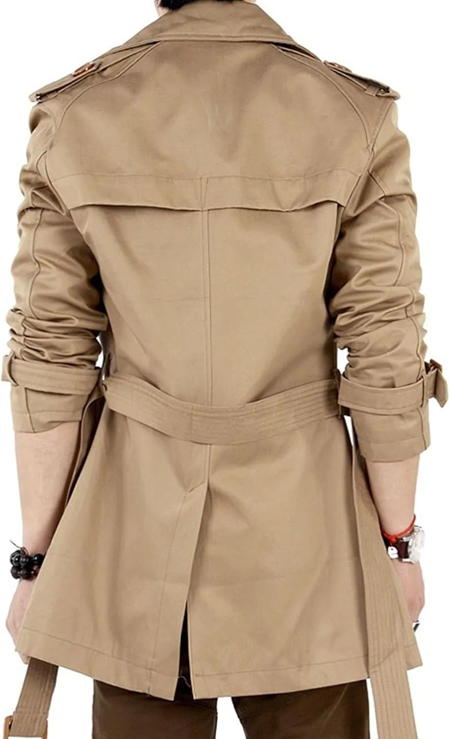 Men Classic Wool Length Jacket Double Breasted Slim Fit Trench Coat Mid Long Casual Business Peacoat