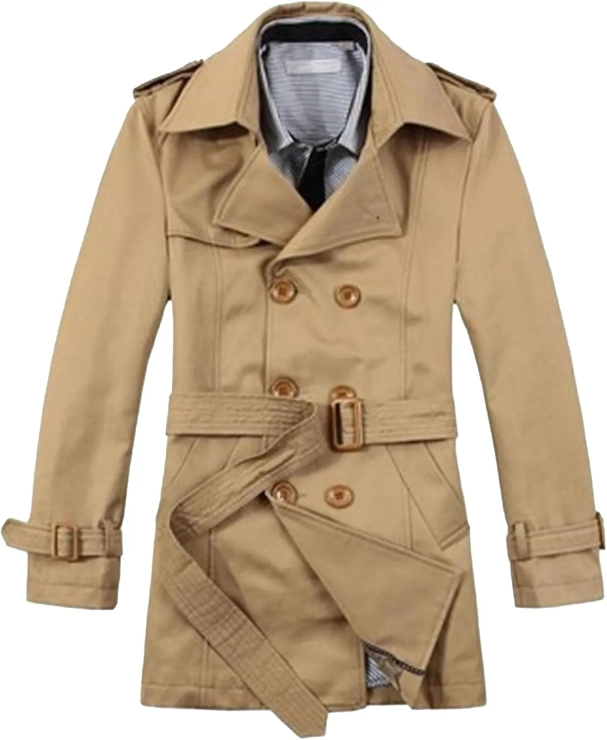 Men Classic Wool Length Jacket Double Breasted Slim Fit Trench Coat Mid Long Casual Business Peacoat