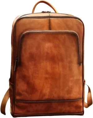 Men Leather Backpack Vintage Laptop Sling Backpack Water-resistant Sling Bag for Travel Business Zip Brown