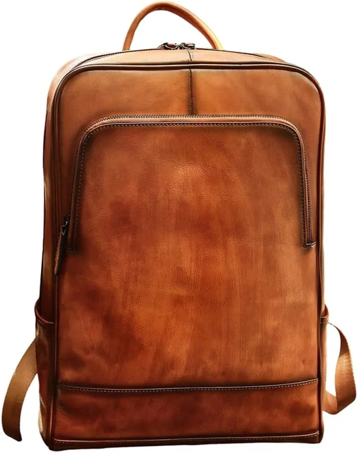 Men Leather Backpack Vintage Laptop Sling Backpack Water-resistant Sling Bag for Travel Business Zip Brown