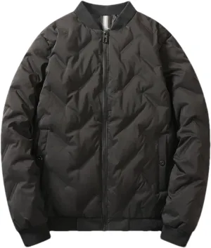 Men Patchwork Mock Neck Zipper Cotton-Padded Casual Pockets Long Sleeve Parka Coat