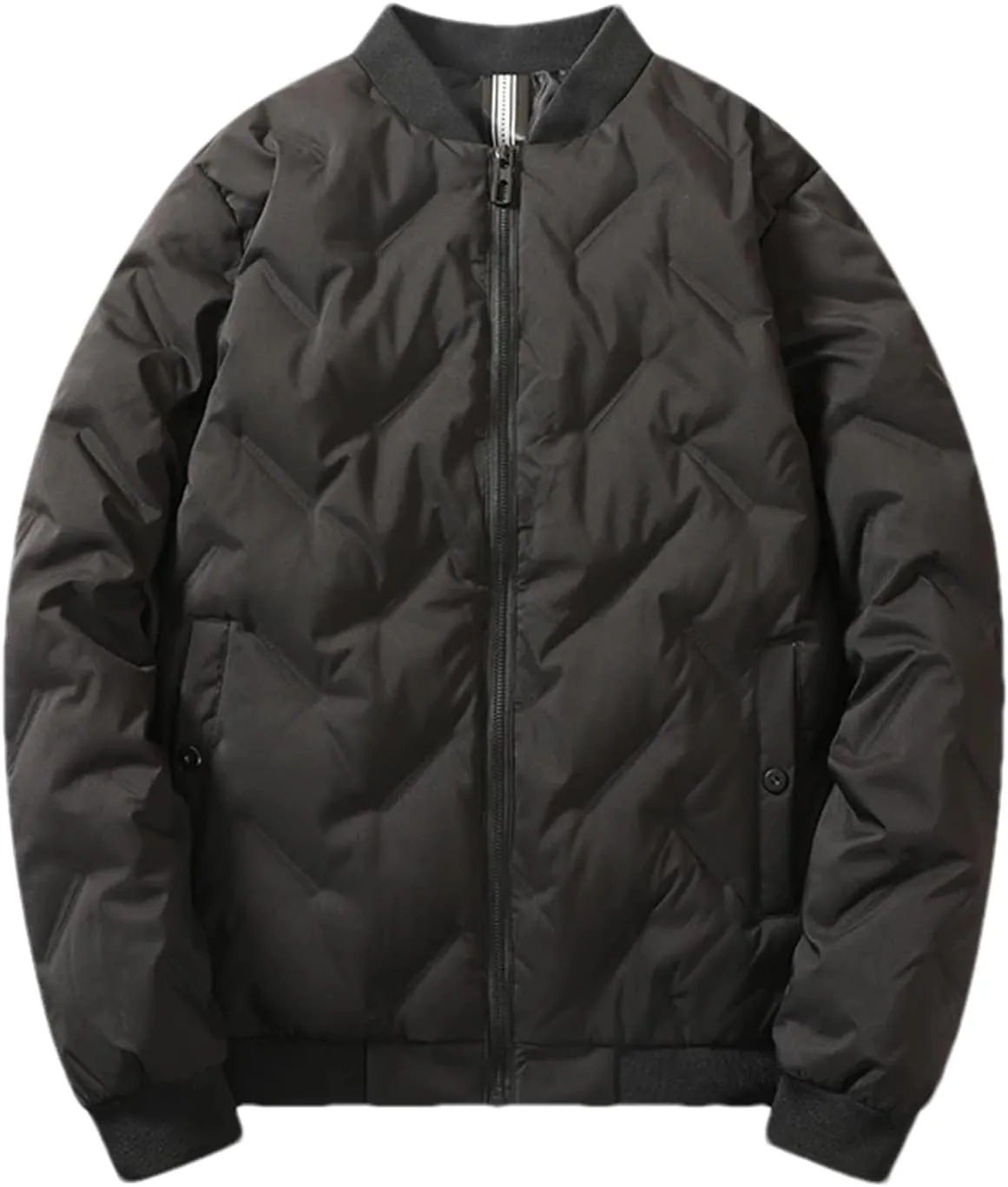 Men Patchwork Mock Neck Zipper Cotton-Padded Casual Pockets Long Sleeve Parka Coat