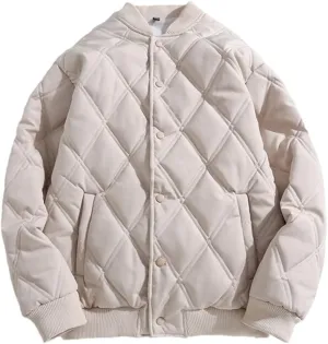 Men Stand Collar Rhombus Plaid Cotton-Padded Jackets Style Quilted Thickened Warm Parkas Coats