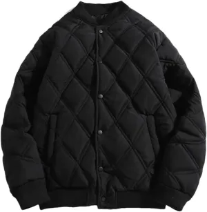 Men Stand Collar Rhombus Plaid Cotton-Padded Jackets Style Quilted Thickened Warm Parkas Coats