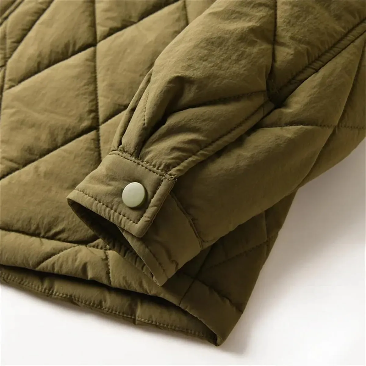 Men Winter Quilted Loose Lapel Button Up Padded Coat Unisex Casual Warm Shirt Cotton Parkas