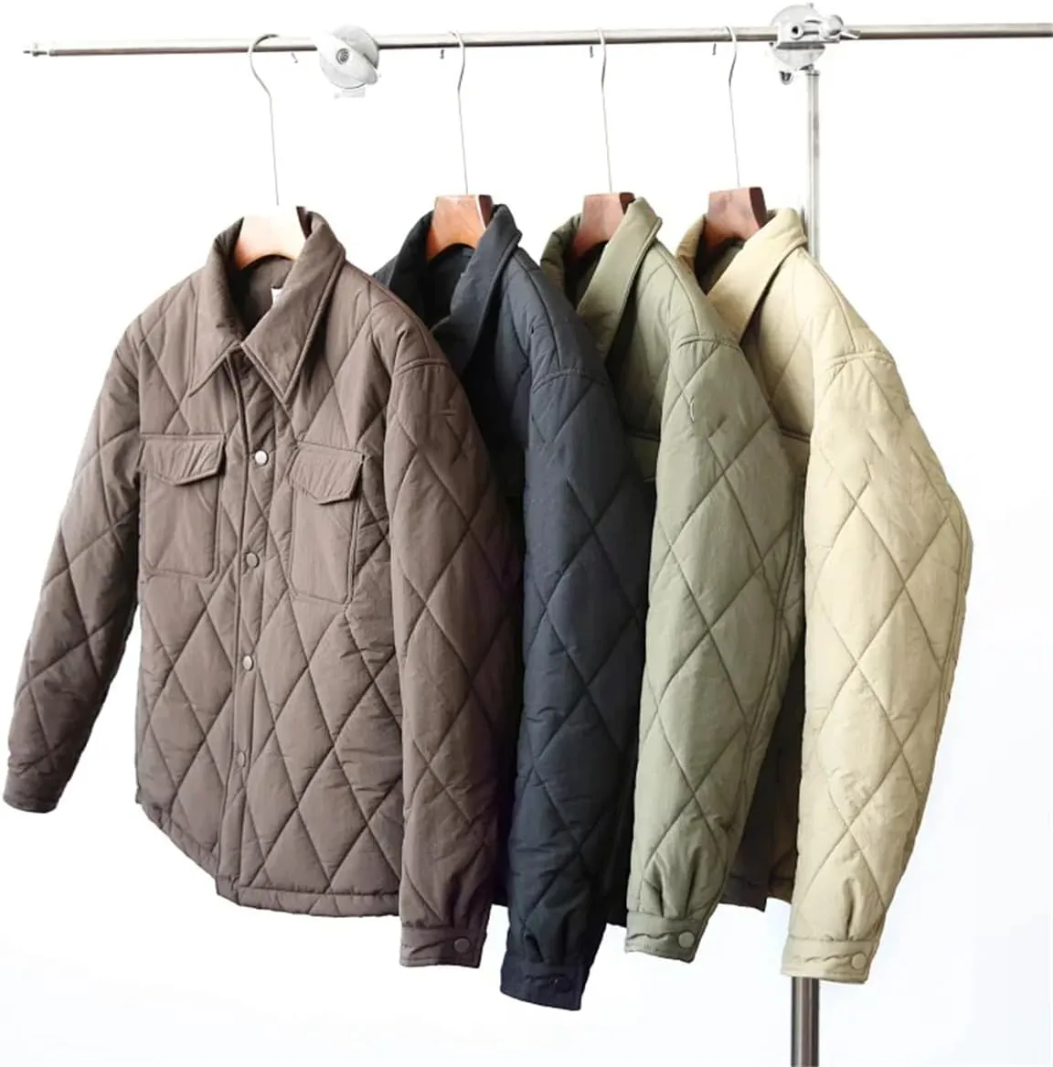 Men Winter Quilted Loose Lapel Button Up Padded Coat Unisex Casual Warm Shirt Cotton Parkas