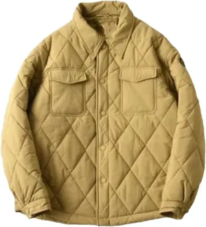 Men Winter Quilted Loose Lapel Button Up Padded Coat Unisex Casual Warm Shirt Cotton Parkas