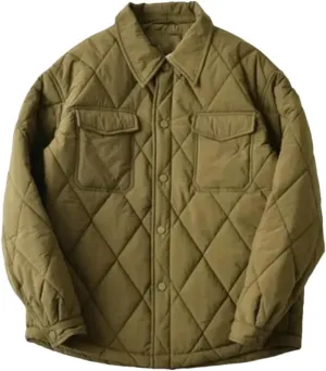 Men Winter Quilted Loose Lapel Button Up Padded Coat Unisex Casual Warm Shirt Cotton Parkas