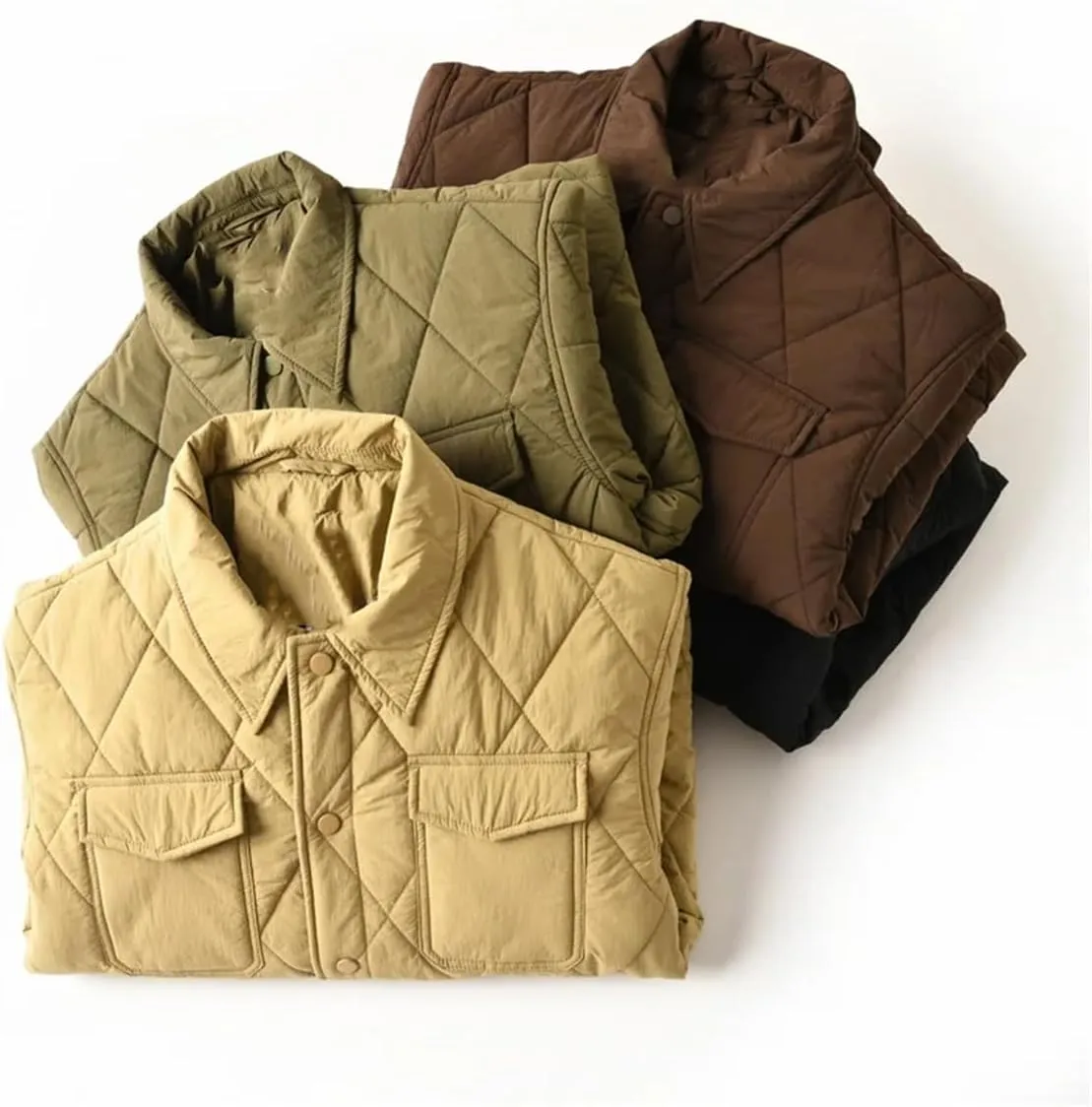 Men Winter Quilted Loose Lapel Button Up Padded Coat Unisex Casual Warm Shirt Cotton Parkas