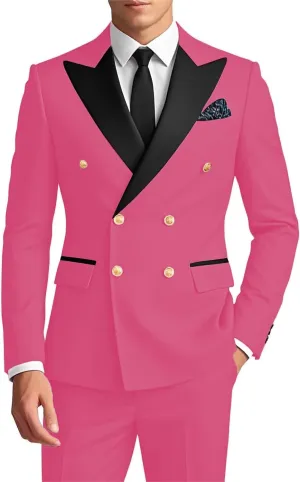 Men's 2 Piece Double Breasted Suits Slim Fit Tuxedo Jacket and Dress Pants Set for Wedding Business Prom Suits MCM11