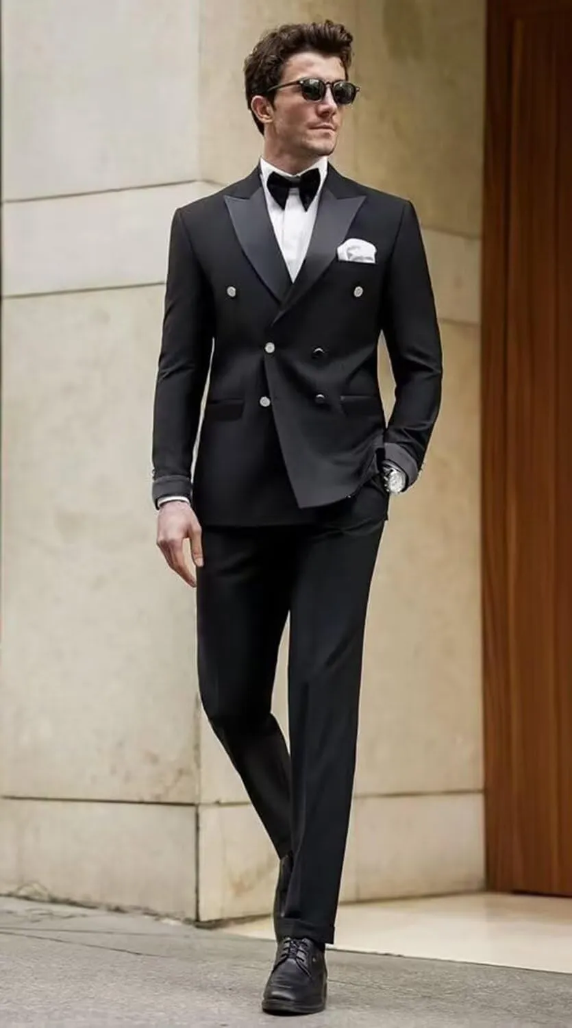 Men's 2 Piece Double Breasted Suits Slim Fit Tuxedo Jacket and Dress Pants Set for Wedding Business Prom Suits MCM11