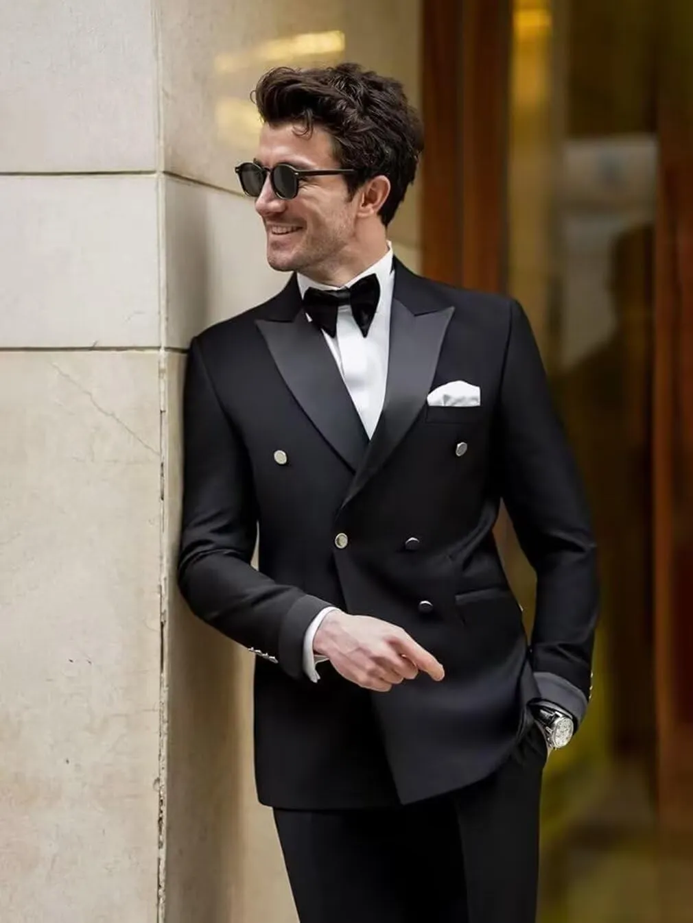 Men's 2 Piece Double Breasted Suits Slim Fit Tuxedo Jacket and Dress Pants Set for Wedding Business Prom Suits MCM11