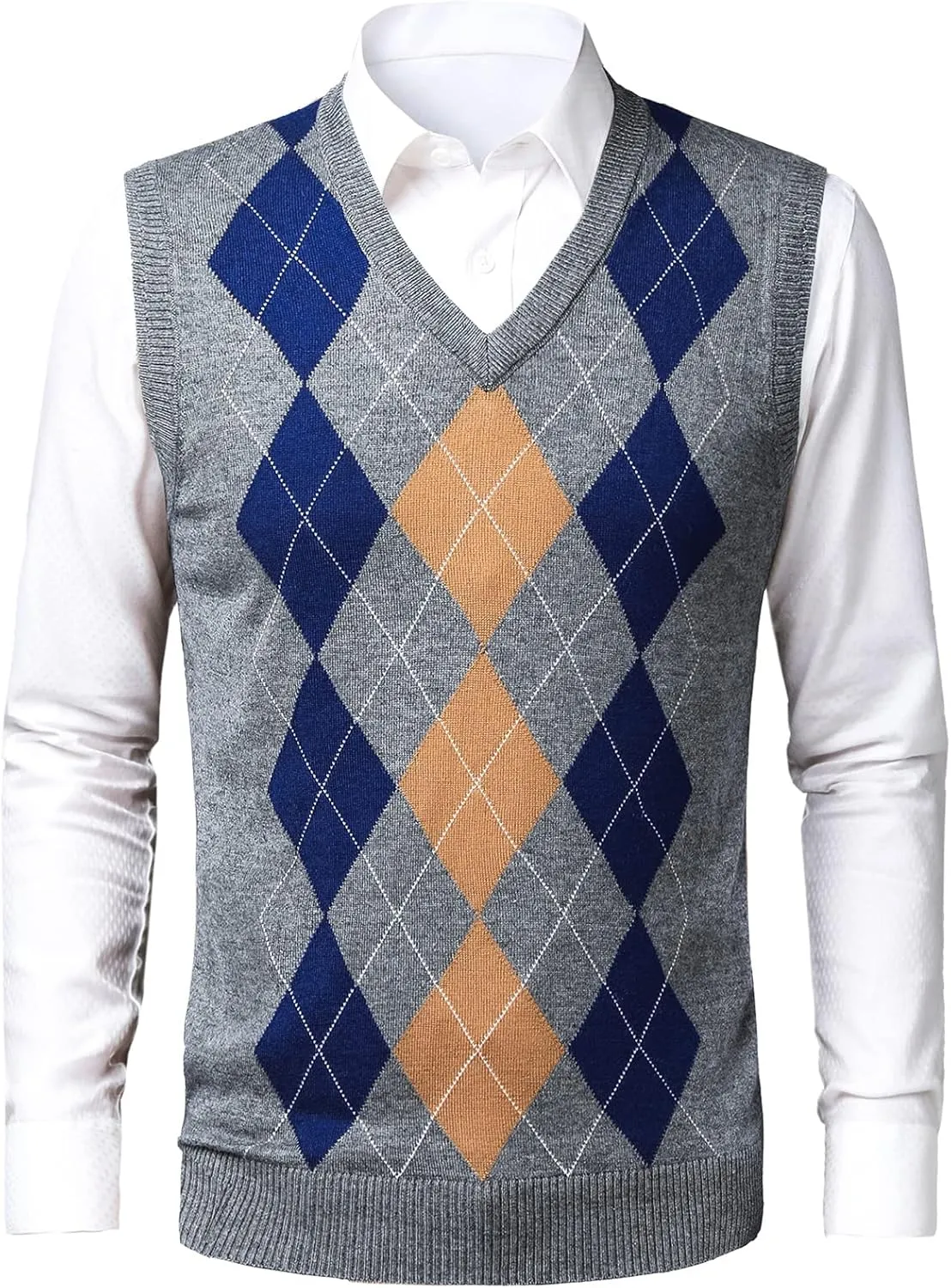 Mens Argyle Sweater Vests V-Neck Sleeveless Pullover Classic Business Knitwear Wool Cardigan Autumn Winter Vest