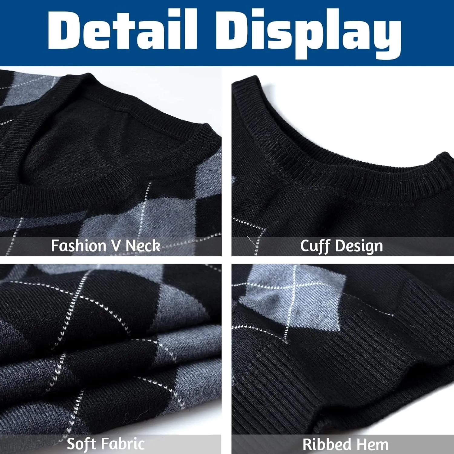 Mens Argyle Sweater Vests V-Neck Sleeveless Pullover Classic Business Knitwear Wool Cardigan Autumn Winter Vest