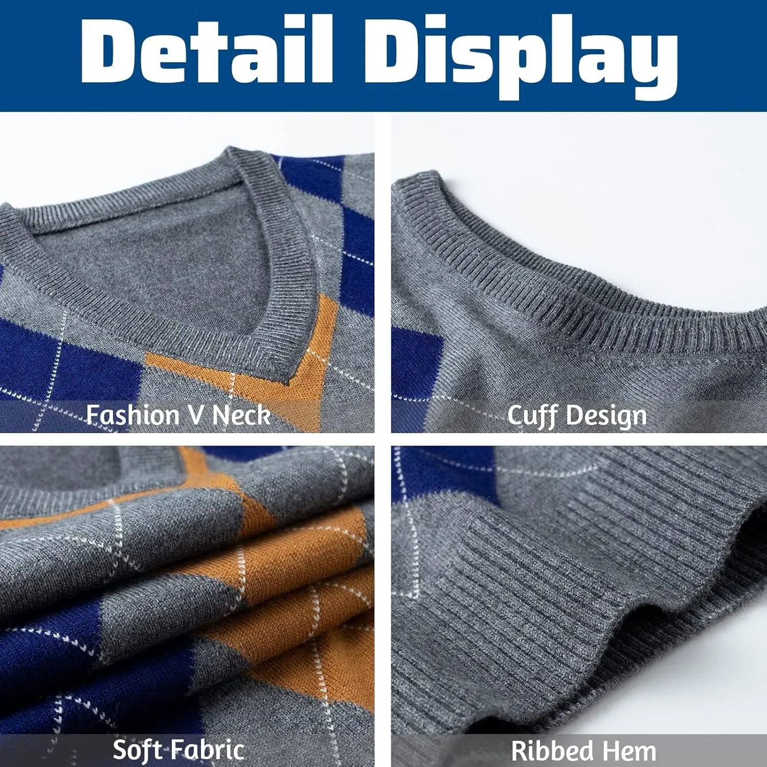 Mens Argyle Sweater Vests V-Neck Sleeveless Pullover Classic Business Knitwear Wool Cardigan Autumn Winter Vest