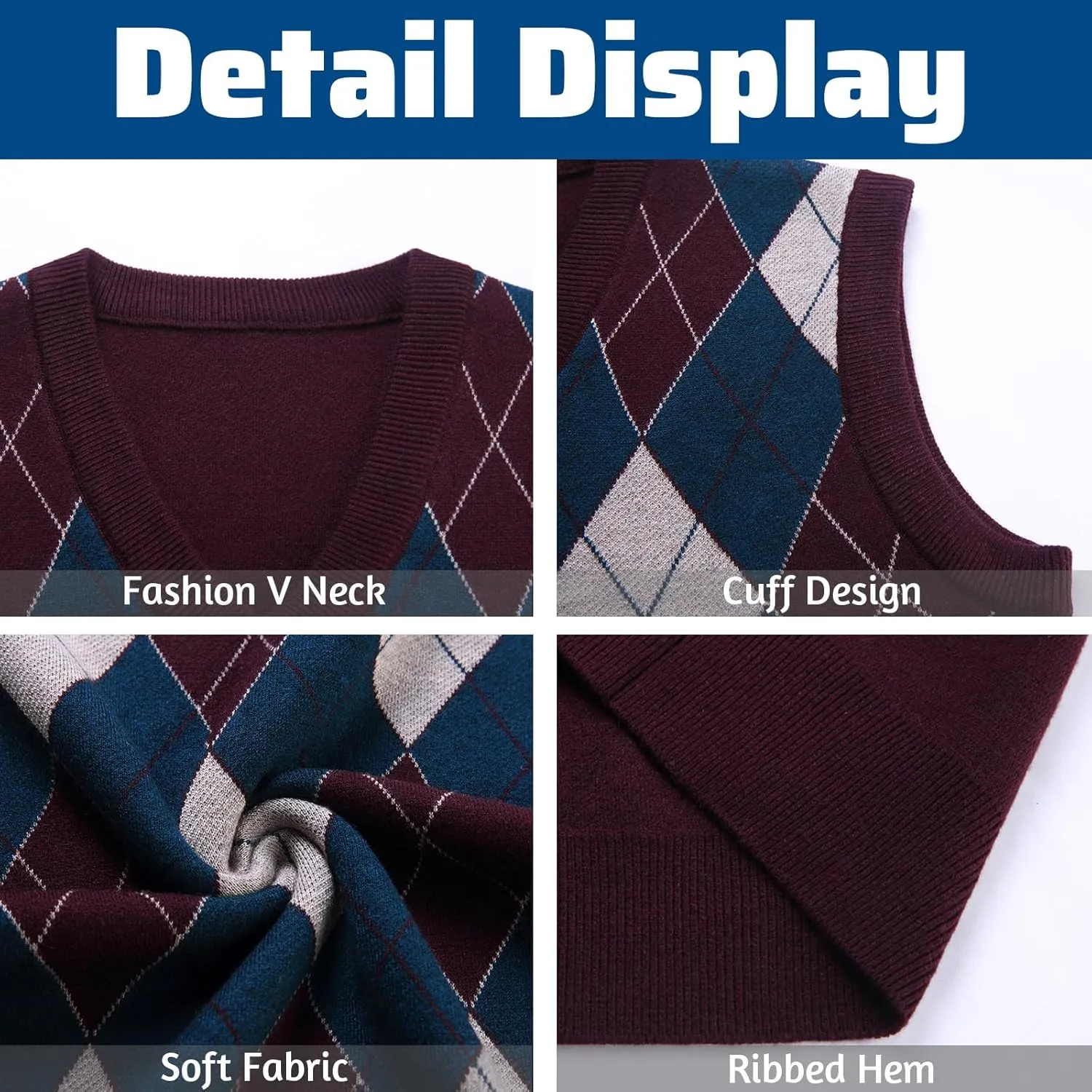 Mens Argyle Sweater Vests V-Neck Sleeveless Pullover Classic Business Knitwear Wool Cardigan Autumn Winter Vest