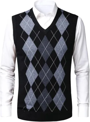 Mens Argyle Sweater Vests V-Neck Sleeveless Pullover Classic Business Knitwear Wool Cardigan Autumn Winter Vest