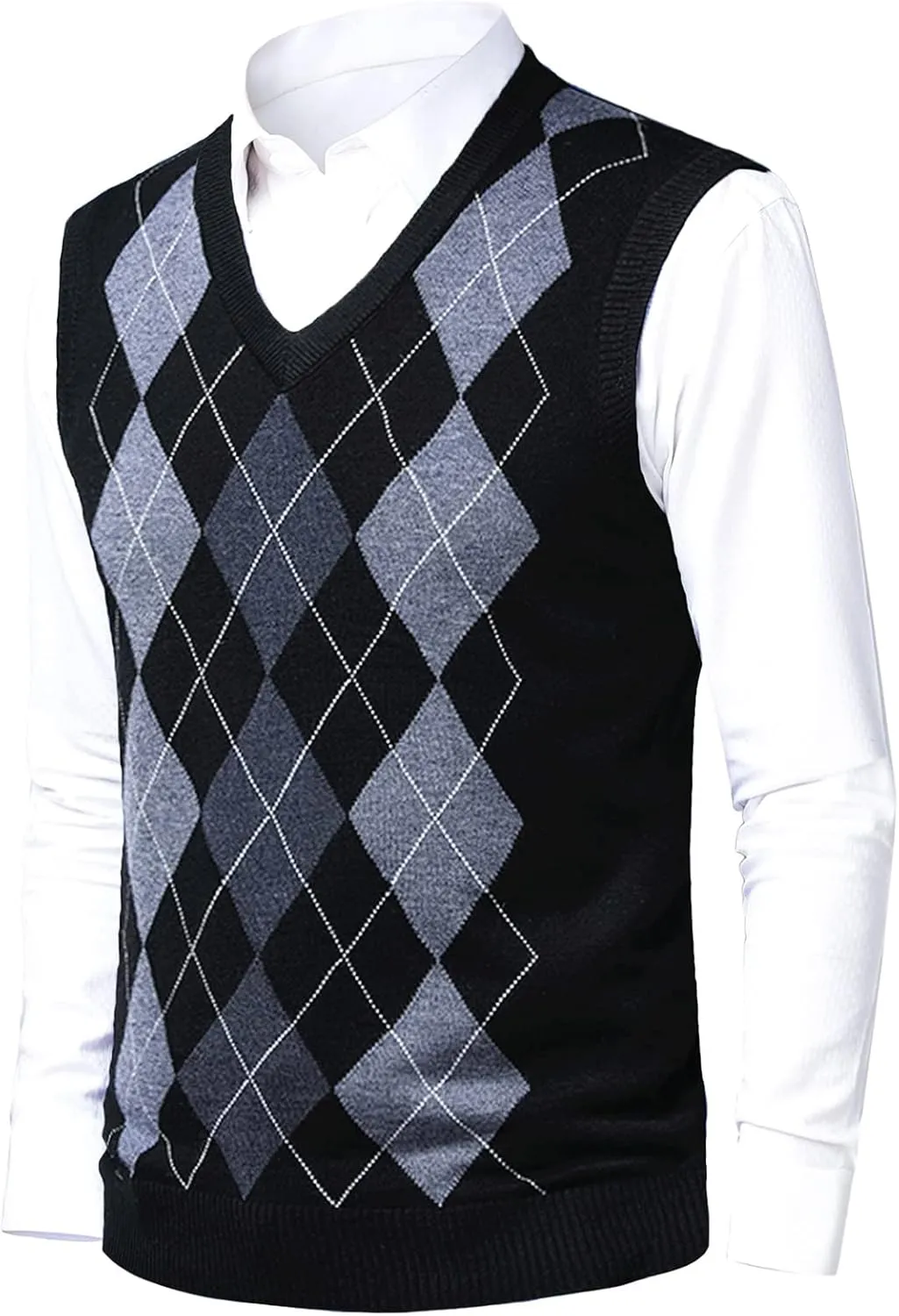 Mens Argyle Sweater Vests V-Neck Sleeveless Pullover Classic Business Knitwear Wool Cardigan Autumn Winter Vest