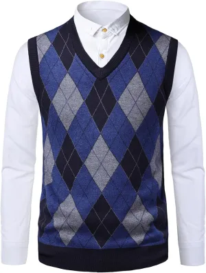 Mens Argyle Sweater Vests V-Neck Sleeveless Pullover Classic Business Knitwear Wool Cardigan Autumn Winter Vest
