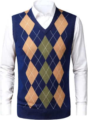Mens Argyle Sweater Vests V-Neck Sleeveless Pullover Classic Business Knitwear Wool Cardigan Autumn Winter Vest