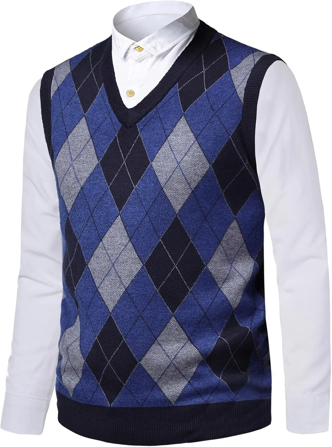 Mens Argyle Sweater Vests V-Neck Sleeveless Pullover Classic Business Knitwear Wool Cardigan Autumn Winter Vest