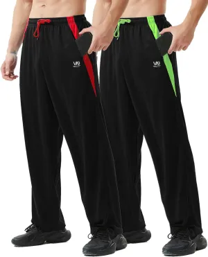 Mens Athletic Pants with Zipper Pockets Open Bottom Lightweight Sweatpants, for Workout, Running, Gym, Training