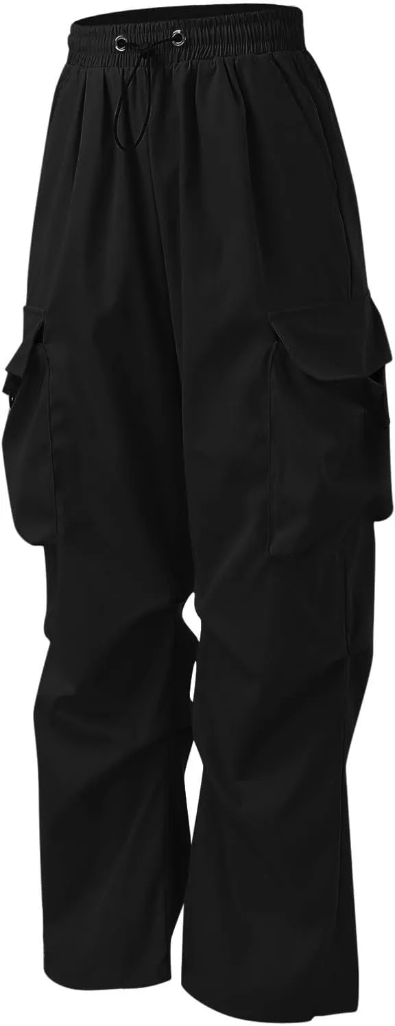 Mens Baggy Cargo Pants, Trendy Casual Sports Parachute Pant, Loose Fit Harem Joggers with Pockets for Streetwear