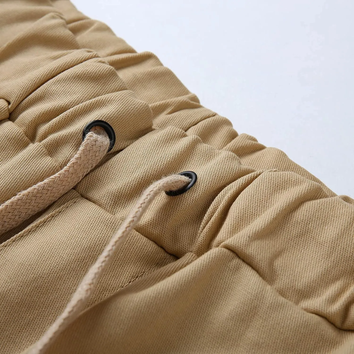 Mens Casual Elastic Drawstring Cargo Pants Outdoor Trousers Cotton Workout Sweatpants Hiking Joggers with Pockets