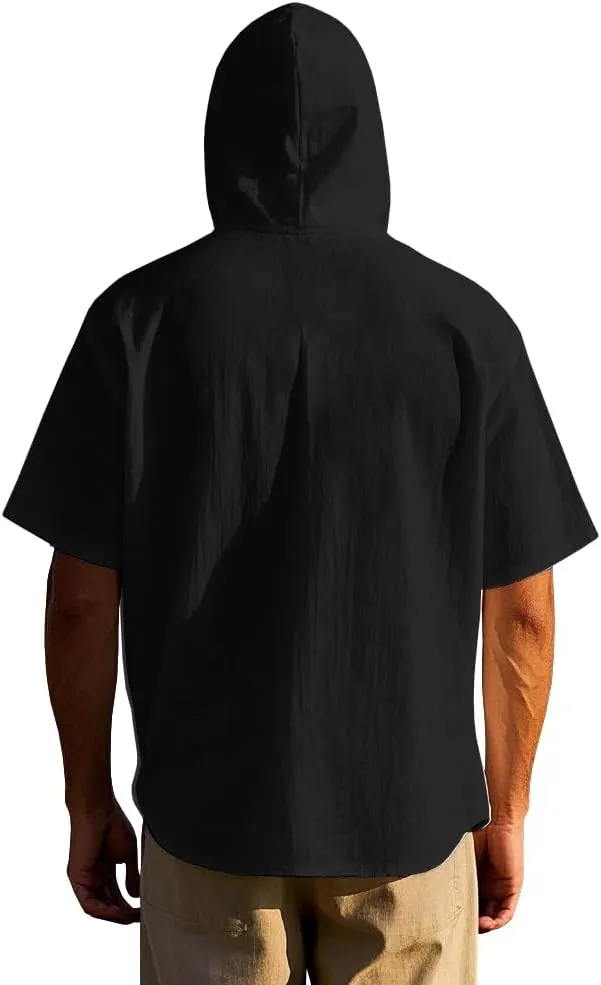 Men's Casual Linen Button - Down: Long Sleeve, Roll - Up, Hooded Tops for Summer Beach