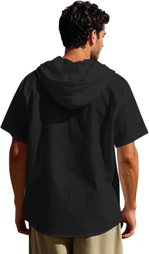 Men's Casual Linen Button - Down: Long Sleeve, Roll - Up, Hooded Tops for Summer Beach