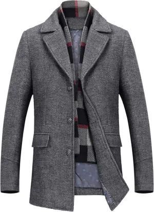 Men's Classical Bussiness Style Single Breasted Plaid Wool Coat #00220237