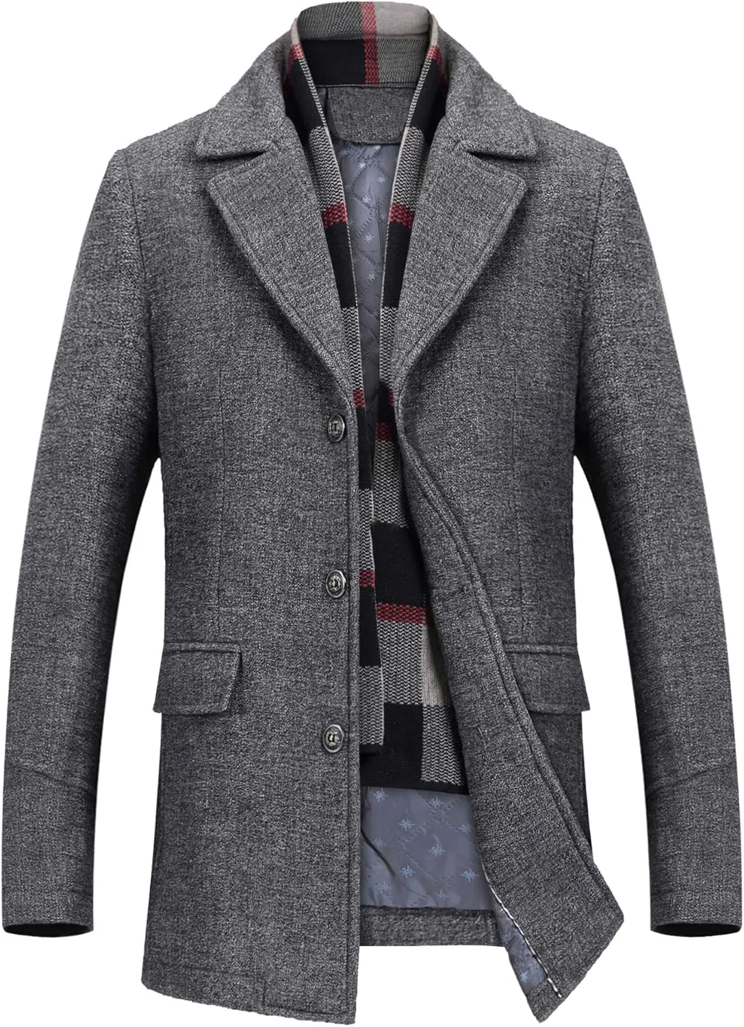 Men's Classical Bussiness Style Single Breasted Plaid Wool Coat #00220237